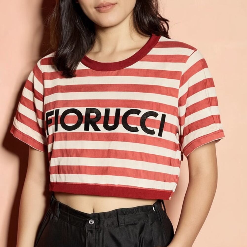 Fiorucci Red White Striped Crop T-Shirt Size XS